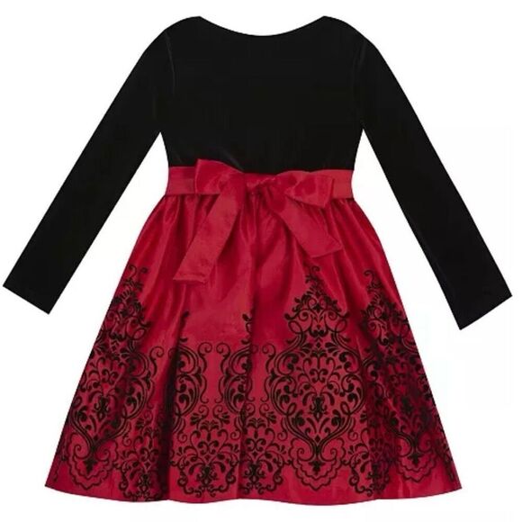 Rare Editions, Little Girl Velvet Bodice To Flocked Satin Skirt, 2T Toddler - Picture 2 of 8